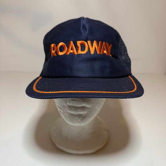 Vintage Roadway Hat Snapback Trucker Cap Mens Blue Orange Mesh Back Made In USA - Picture 1 of 6